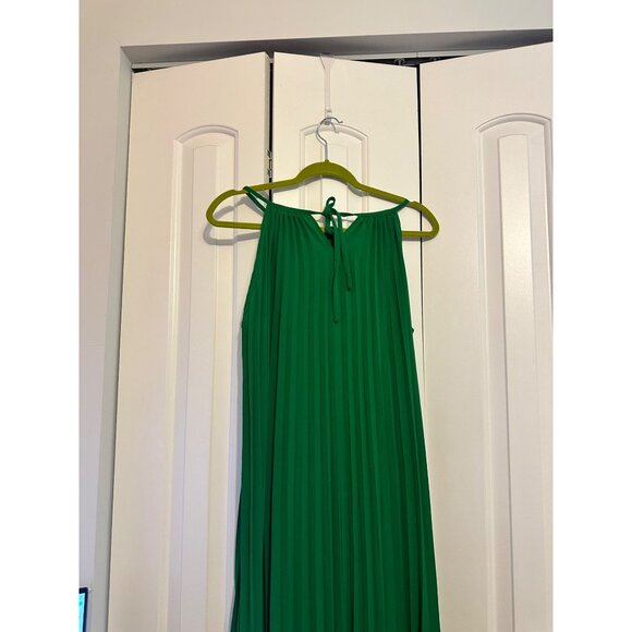 Green Halter Neck Pleated Maxi Dress L - Picture 3 of 6